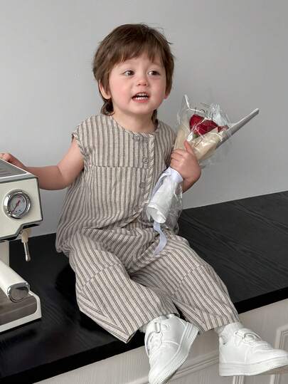 DAZY Baby Boy Striped Print Button-Front Shirt And Pants Casual Outfit