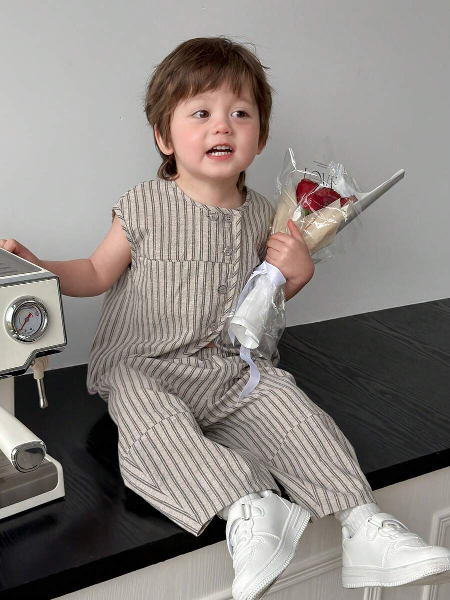 DAZY Baby Boy Striped Print Button-Front Shirt And Pants Casual Outfit - Grey - View 1