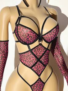 Bare Chapter 5pcs Sexy Leopard Print Criss-Cross Jumpsuit Lingerie Set For Women - Multicolor - View 8