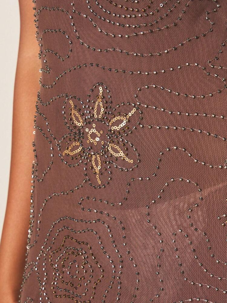 MISSGUIDED Women's Embellished Maxi Dress With Star Rhinestone Beading Pattern Spaghetti Strap Evening Gown Bodycon Formal Party Dress