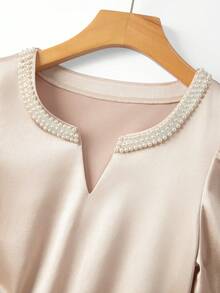 Franclia Women's Rhinestone Decorated Short Sleeve Bodysuit Satin - Champagne - View 6