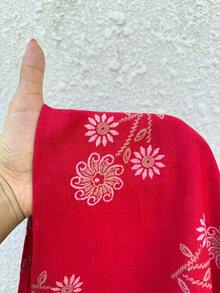 Sunnyshic 女士红色印花深V领露背系带连衣裙，性感浪漫海滩度假风，夏季 - 紅色 - 查看 6