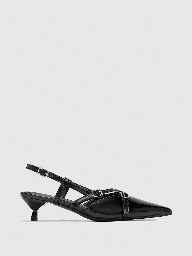 CUCCOO BIZCHIC Women's Pointed Toe Patent Leather Black Criss-Cross Strap Comfortable High Heel Pumps, Versatile For Work And Casual Wear Spring Shoes