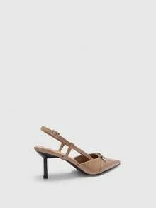 CUCCOO BIZCHIC Zapatos de mujer con tacón alto y sin respaldo, de cuero lacado de alta gama francés - Color del té con leche - Ver 9