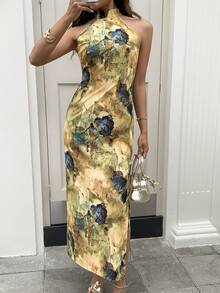 EastFlair 女士时尚中国风露肩收腰旗袍连衣裙 - 彩色 - 查看 3