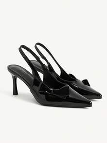 CUCCOO CHICEST Pointed Toe High Heel Shoes For Women. New Elegant Wedding Dress Nude Color Patent Leather High Heels, Slim Heel, Cross-Tied, Charming Elegant, Sexy Club Nude Color Ladies High Heel Pumps, Spring, Summer, Autumn Fall Valentine's Day Elegant Shoes - Black 66 - View 2