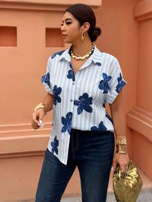 Weeklong Plus Size Front Button Heart Casual Loose Batwing Sleeve Blouse,Valentine - Multicolor - View 4
