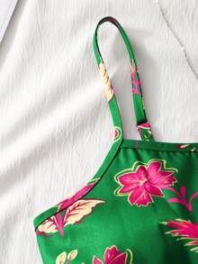 SHEIN 梭织印花吊带背心，女士扭结镂空无袖连体裤，印花图案女士夏季服装，女士度假装，波西米亚风时尚，女士沙滩装，休闲飘逸波西米亚风女士服装，女士热带风情服装 - 粉色 - 查看 3