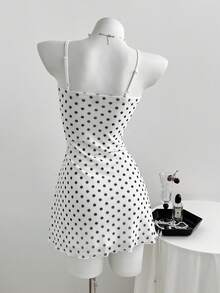 Elamini Women's Summer Casual Vacation Mesh Patchwork Polka Dot White Sexy Mini Dress Polka Dot Top Polka Dot Swimsuit Pokadot Top Pokadot Bikini - White - View 2