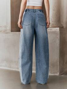 Anewsta Spring New Women's Washed Denim Jeans, Fashionable Casual Commuter Ripped Flare Leg Jeans With Waist Belt To Modify Leg Shape - Medium Wash - View 2