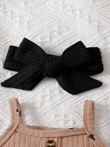 SHEIN Baby Girls' Summer New Cotton Rib Knit Heart Print Romper Set - Khaki - View 4