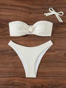 Swim Mod Conjunto de bikini sin tirantes con detalles de giro para playa de verano o boda - Beis - Ver 5