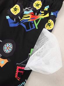 Manfinity Swimmode 男士夏季度假越野车印花抽绳腰宽松沙滩短裤 - 黑色 - 查看 4