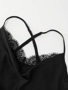 GlowEve CURVE Vestido de tirantes elegante con aplicaciones de encaje en talla grande y unicolor - Negro - Ver 5
