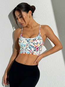 SHEIN Velisys 2件装印花运动文胸，女士健身瑜伽跑步背心式文胸 - 彩色 - 查看 4