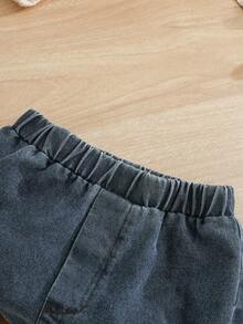 Cozy Pixies 2pcs/Set Baby GirlSummer White Knit Jacquard Strawberry Vest & Elastic Waist Denim Shorts Outfit - Multicolor - View 5