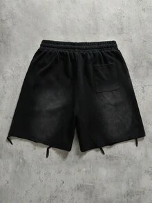 ROMWE MEN 男士街头风印花抽绳腰短裤 - 黑色 - 查看 2