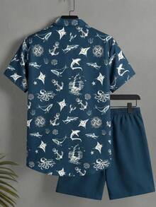 Manfinity Swimmode Bộ áo sơ mi ngắn tay và quần short chủ đề đại dương dành cho nam giới - Nhiều màu - Xem 3