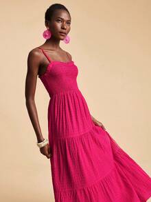 Travachic Đầm hai dây màu trơn, kiểu dáng thường ngày dành cho nữ, thích hợp cho kỳ nghỉ. - Đỏ - Xem 5