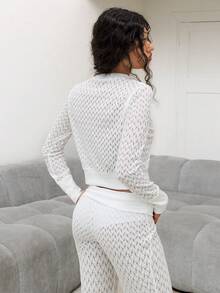 Sweetina Casual Faux Fur Knit Open Front Long Sleeve T-Shirt For Women - White - View 2