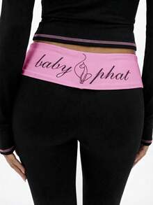 BABYPHAT Contrast Detail Flare Leggings With Pink Hood And Side Seam Piping For Casual Everyday Wear - Black - View 6