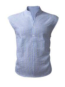 SHEIN 男士条纹单排扣休闲短袖衬衫 - 彩色 - 查看 3