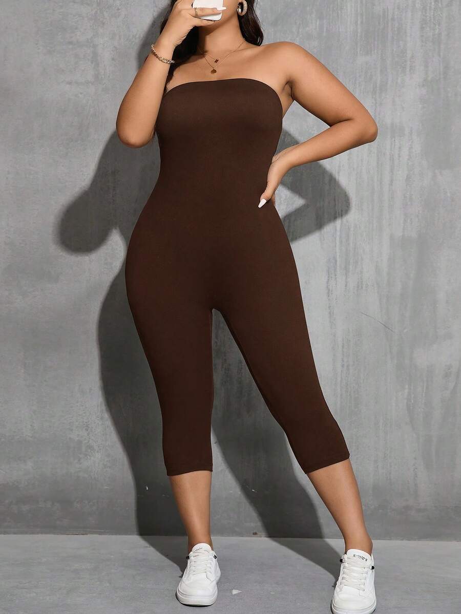 SHEIN Essnce Mono informal ajustado para mujer de talla grande - Café integral - Ver 1