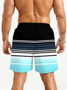 Manfinity Swimmode Pantalones cortos de playa para hombres con bolsillo, cintura con cordón y estampado de rayas de contraste - Multicolor - Ver 2