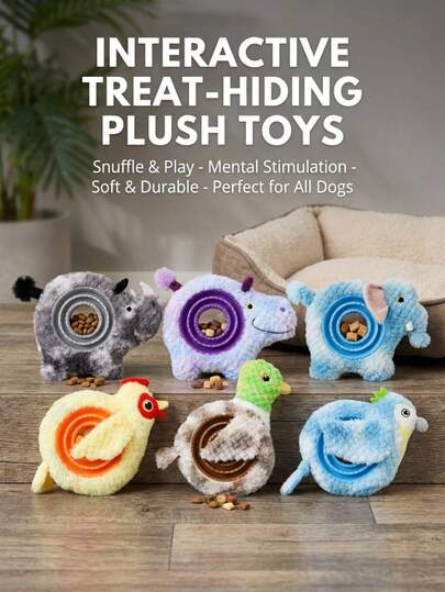 PETSIN Creative Plush Animal Shaped Dog Toy, TPR Leakage Food Detachable, Interactive Play For Dogs