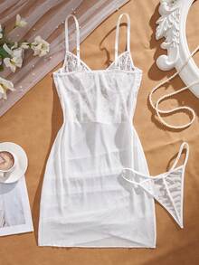 Crystal Vow 2件套浪漫蕾丝拼接网纱钢圈性感连衣裙 - 白色 - 查看 2