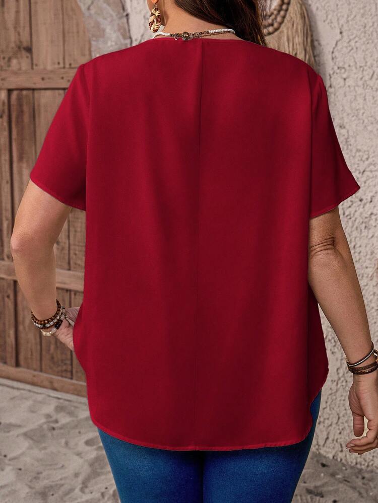 Plus Size V-Neck Ruched Summer Short Sleeve Casual Solid Dressy Top,Country Casual Vacation Outfits Woman,Simple And Fashionable For Everyday Wear,Summer Tops Women,Summer Outfits For Women