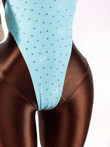 Amplova Women's Shiny Asymmetric Hollow-Out Sexy Backless One-Piece Swimsuit, Cute And Fashionable For Beach Vacation - Blue - View 8