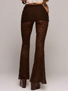 MUSERA Mid Rise Panel Waist Fitted Flared Lace Trousers Spring Summer Sexy Date Night Club Festival Holiday Night Out Vacation Soul Ties - Army Green - View 4