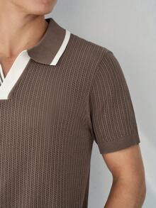 RONVEXI 男士休闲撞色领短袖针织上衣，春夏款 - 彩色 - 查看 2