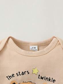 SHEIN 5pcs/Set Newborn Baby Boy Cute Bear Print Romper + Pants + Hat + Bib + Mittens - Khaki - View 4