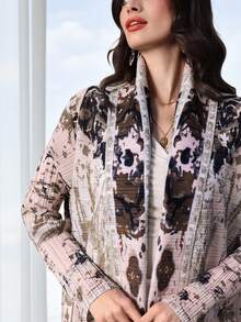 Al Najma Pink Long Sleeve Printed Pleated Women's Abaya Robe - Pink - View 9