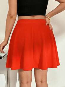 SHEIN Essnce Váy chữ A màu đỏ dành cho nữ cỡ lớn, thời trang thu đông, thoải mái, cơ bản, đa năng, thích hợp mặc hàng ngày, kiểu dáng thường ngày, quần nữ, váy ôm dáng, trang phục mùa thu. - trái cam - Xem 2