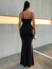 SHEIN SXY Black Sexy Mesh Spaghetti Strap Dress,Rave Outfit ,Summer, Spring,Valentine's Day,Going Out,Elegant ,Mesh ,Sheer,Black - Black - View 2