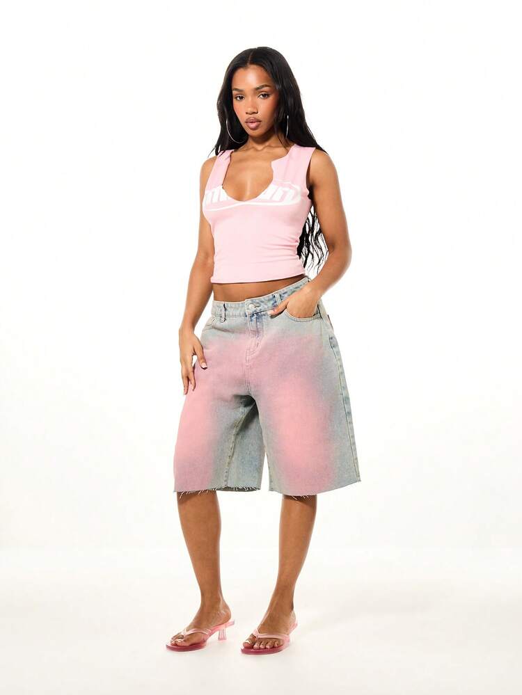 SUMWON WOMEN Tanktop mit V-Ausschnitt und Logoprint