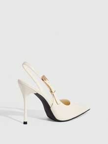 CUCCOO SZL Zapatos de tacón alto de punta elegantes y sin cordones para Navidad - Hojas de bambú verde beige - Ver 4