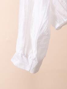 SHEIN Irls 白色翻领落肩七分袖衬衫，学院风百搭，适合春夏休闲校园穿着 - 白色 - 查看 3