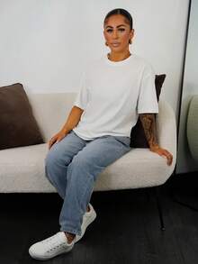 SAYEHFBABY Women's Loose Casual Round Neck Basic Short Sleeve Top, Autumn/Winter - White - View 6