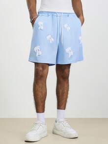 TOKVUE 男士休闲畅销椰子树3D刺绣毛巾，日常百搭，适合男友/老公礼物、周年纪念礼物，天蓝色短裤 - 藍色 - 查看 4