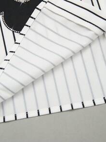 Franclia Elegant Sleeveless Shirt, Striped Shirt, Rhinestone Embellished Shirt, Positioned Print Shirt - Multicolor - View 4