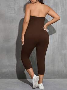 SHEIN Essnce Mono informal ajustado para mujer de talla grande - Café integral - Ver 2