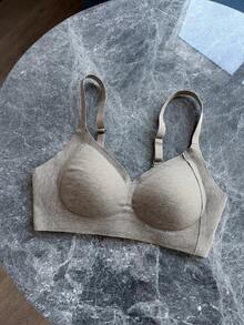 DAZY Adjustable Strap Lightly Padded Ribbed Fabric Bra, English Graphic, Suitable For Spring & Summer Lingerie For Women - Khaki - View 9