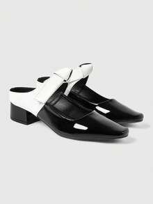 ROMWE Women's PU Leather Fashion Daily Wear High Heel Sandals - Black and White - View 1