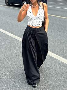 Coolane 女士春夏街头嬉皮学院风商务休闲风宽松灯笼裤，机场，毕业季 - 黑色 - 查看 5