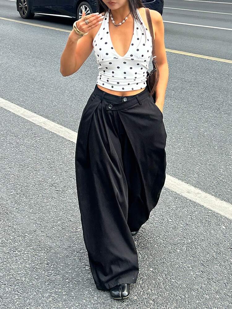 Coolane Pantaloni ampi da donna casual per l'estate, stile hippie, preppy, business casual, streetwear, old money, adatti per uscire - nero - Visualizzare 5