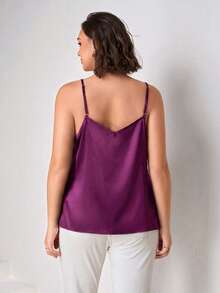 Chikora Plus Size Elegant Solid Color Lace Patchwork Camisole - Purple - View 2